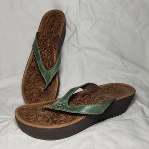 Olukai Women's Paniolo Natural Brown Leather Flip Flops Sandals Size US 10